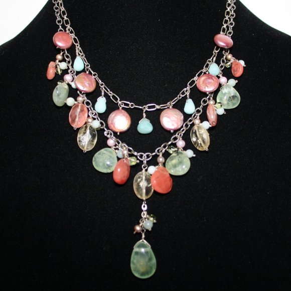 Sterling Silver Jewelry - Sterling Silver natural stone and pearl necklace